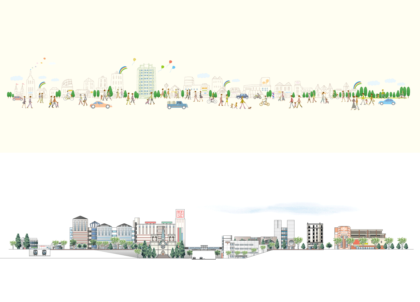 暖かい灯りを感じる街並み 断面図 イラスト Illustrator Kawai Hirotaka Portfolio