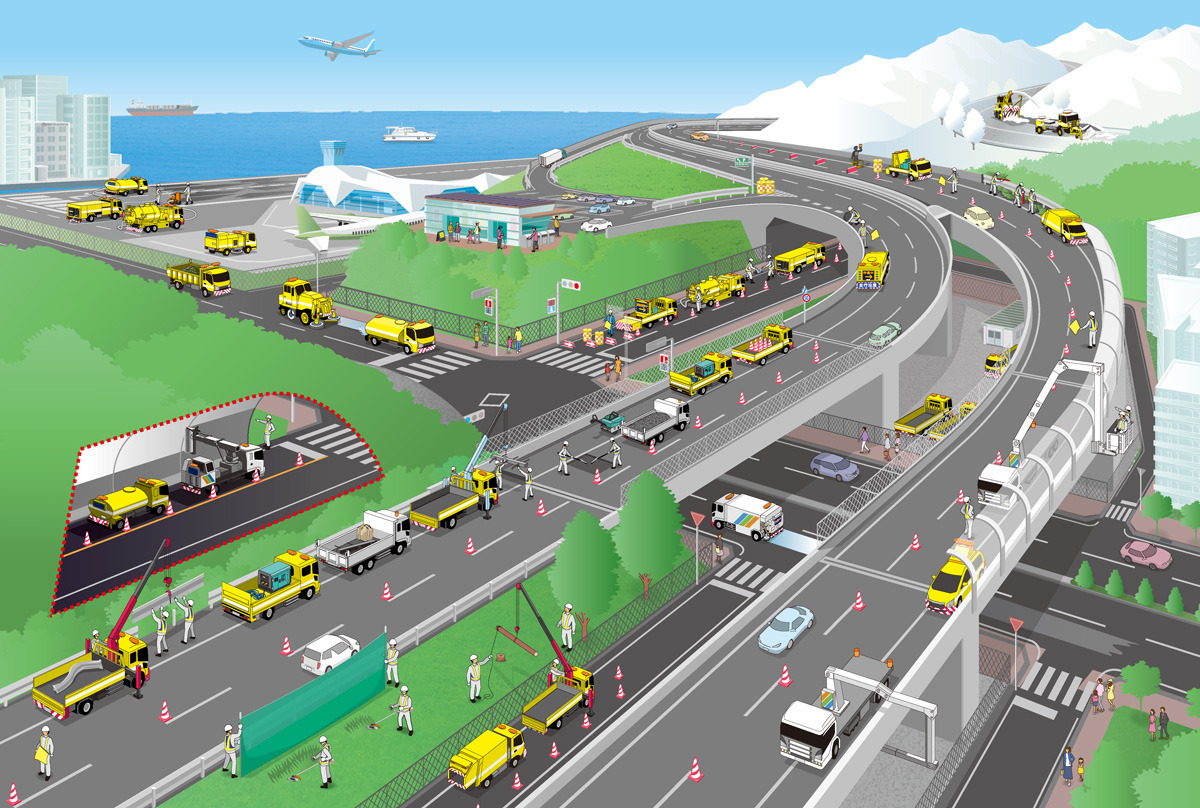 油絵　高速道路 2019最大・心躍る見所が多い」道路『メンテナンス鳥瞰図